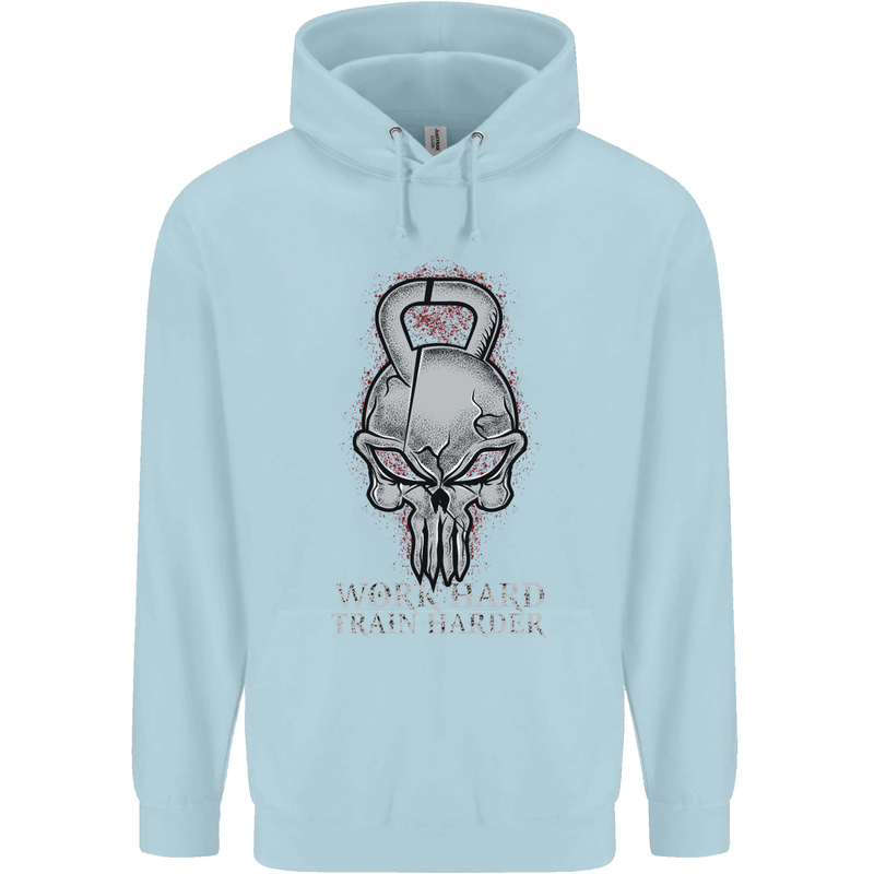 Work Hard Train Harder Training Top Workout Mens 80% Cotton Hoodie Light Blue