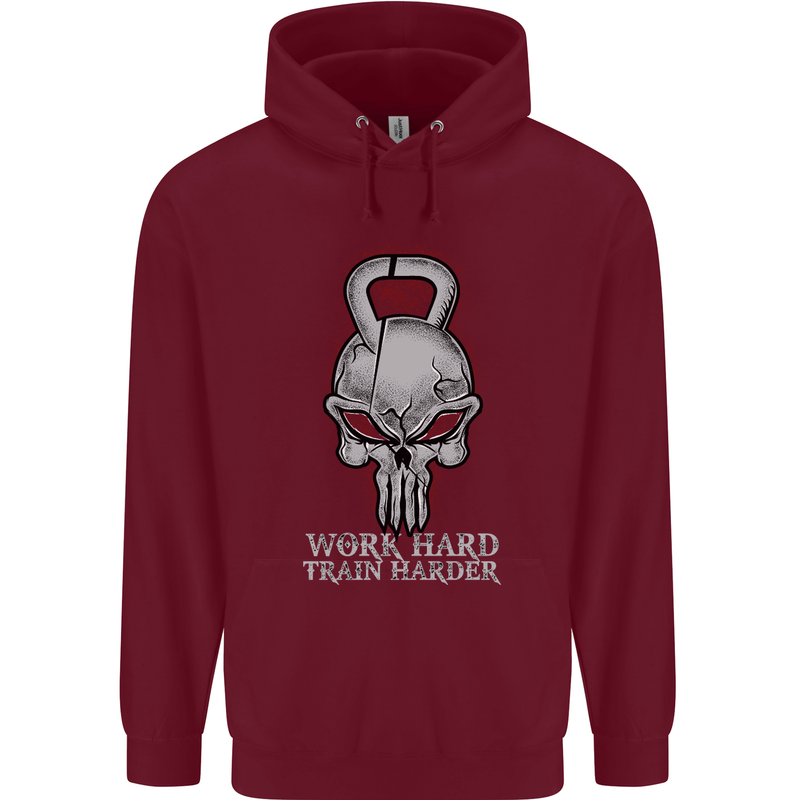 Work Hard Train Harder Training Top Workout Mens 80% Cotton Hoodie Maroon