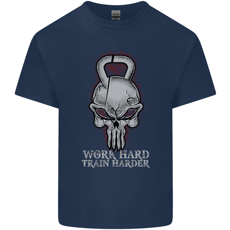 Work Hard Train Harder Training Top Workout Mens Cotton T-Shirt Tee Top Navy Blue