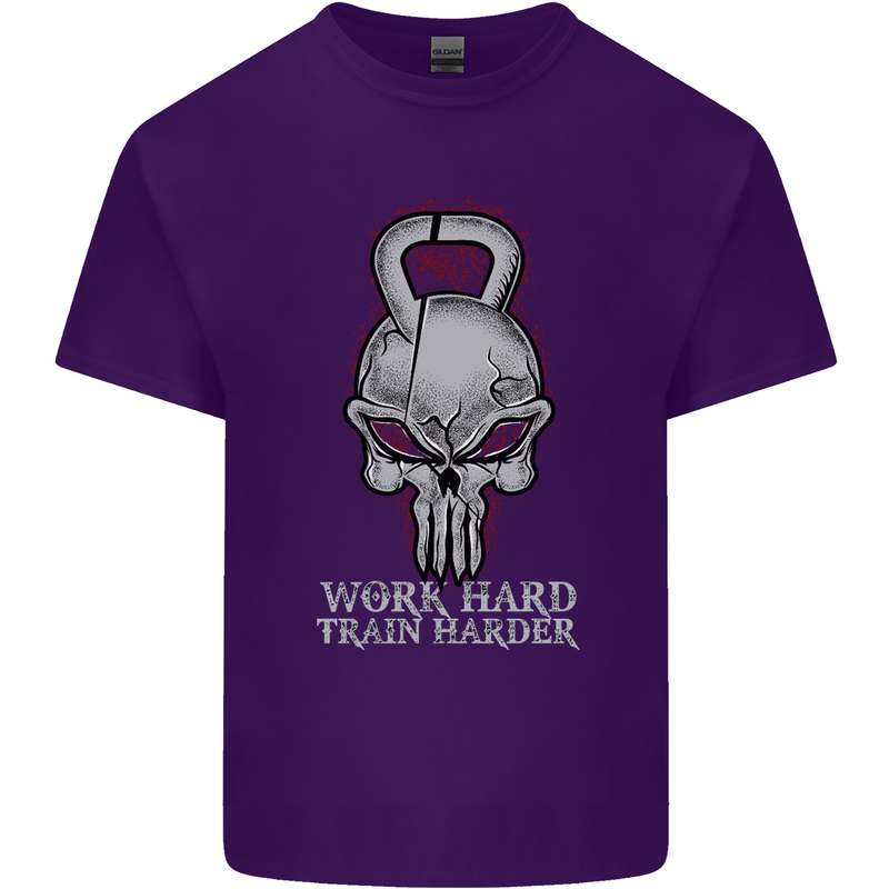 Work Hard Train Harder Training Top Workout Mens Cotton T-Shirt Tee Top Purple