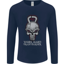 Work Hard Train Harder Training Top Workout Mens Long Sleeve T-Shirt Navy Blue