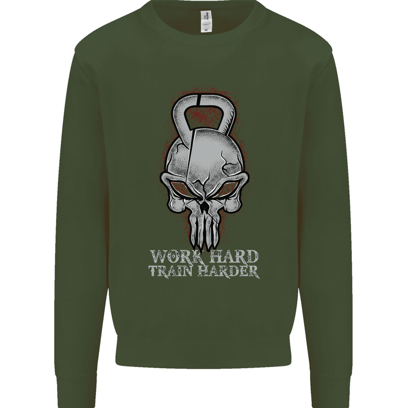 Work Hard Train Harder Training Top Workout Mens Sweatshirt Jumper Forest Green
