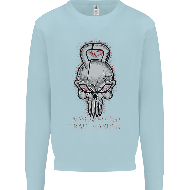 Work Hard Train Harder Training Top Workout Mens Sweatshirt Jumper Light Blue