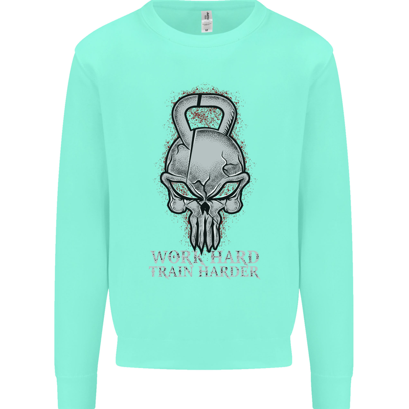 Work Hard Train Harder Training Top Workout Mens Sweatshirt Jumper Peppermint
