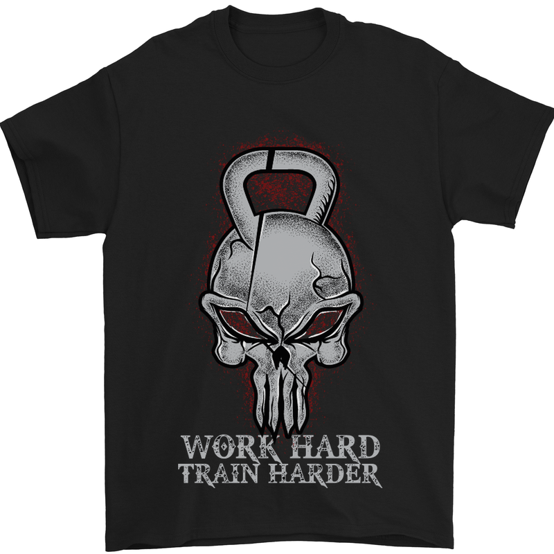 Work Hard Train Harder Training Top Workout Mens T-Shirt Cotton Gildan Black