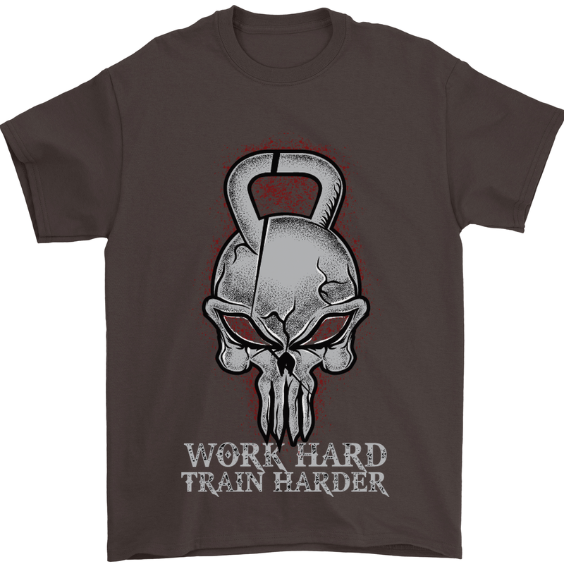 Work Hard Train Harder Training Top Workout Mens T-Shirt Cotton Gildan Dark Chocolate