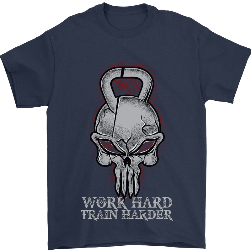 Work Hard Train Harder Training Top Workout Mens T-Shirt Cotton Gildan Navy Blue