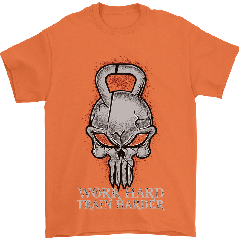 Work Hard Train Harder Training Top Workout Mens T-Shirt Cotton Gildan Orange
