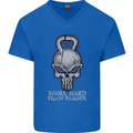 Work Hard Train Harder Training Top Workout Mens V-Neck Cotton T-Shirt Royal Blue