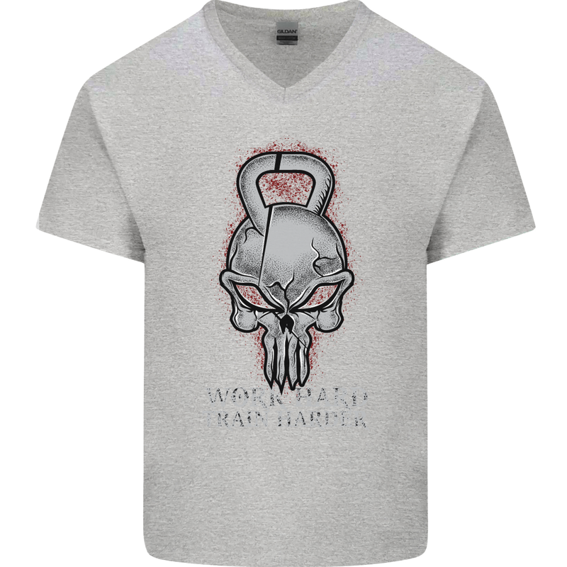 Work Hard Train Harder Training Top Workout Mens V-Neck Cotton T-Shirt Sports Grey