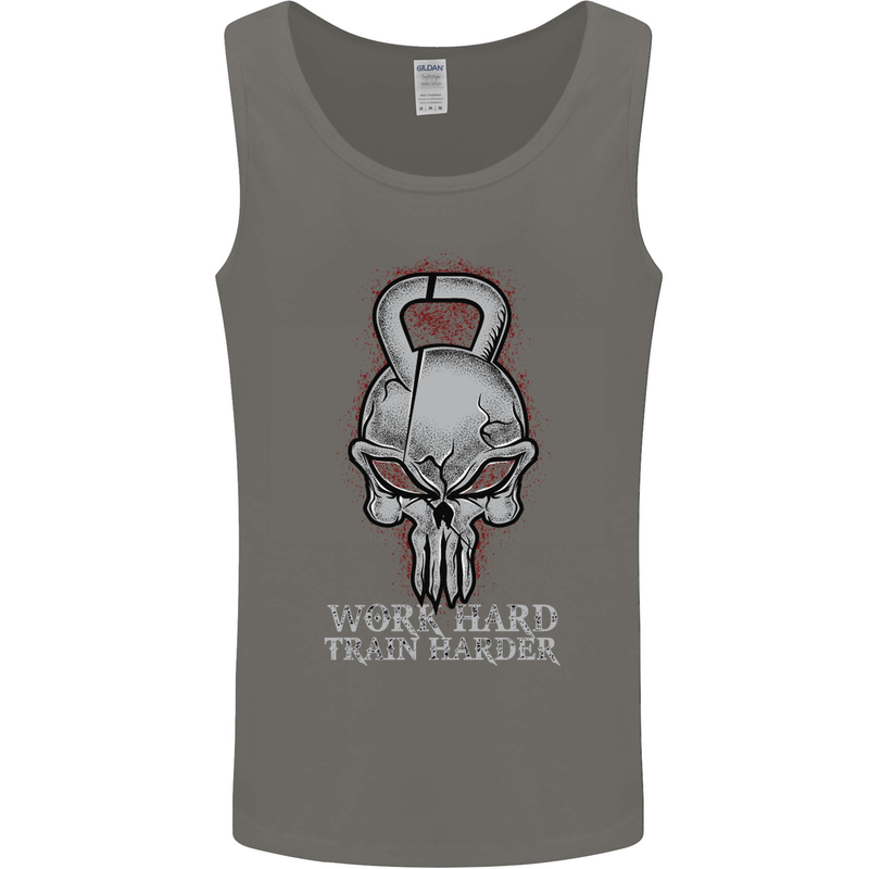 Work Hard Train Harder Training Top Workout Mens Vest Tank Top Charcoal