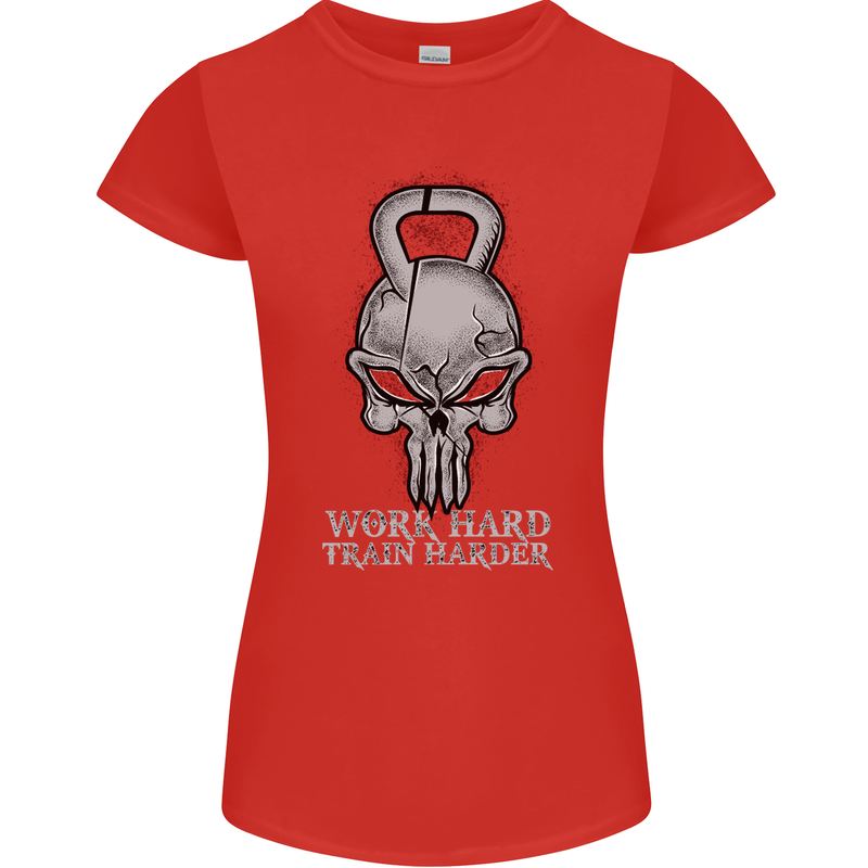 Work Hard Train Harder Training Top Workout Womens Petite Cut T-Shirt Red