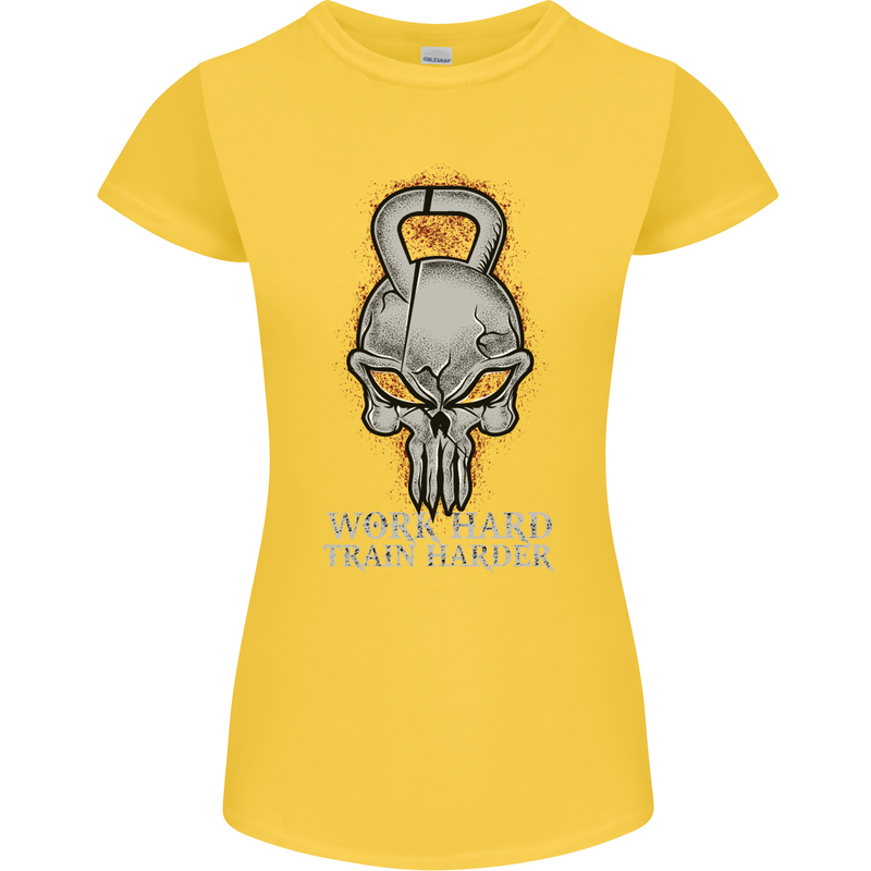 Work Hard Train Harder Training Top Workout Womens Petite Cut T-Shirt Yellow