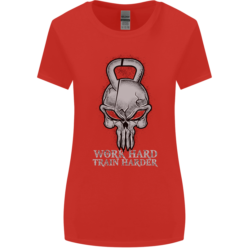 Work Hard Train Harder Training Top Workout Womens Wider Cut T-Shirt Red