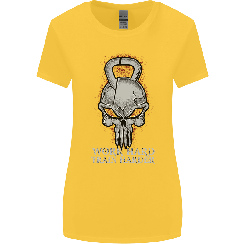 Work Hard Train Harder Training Top Workout Womens Wider Cut T-Shirt Yellow