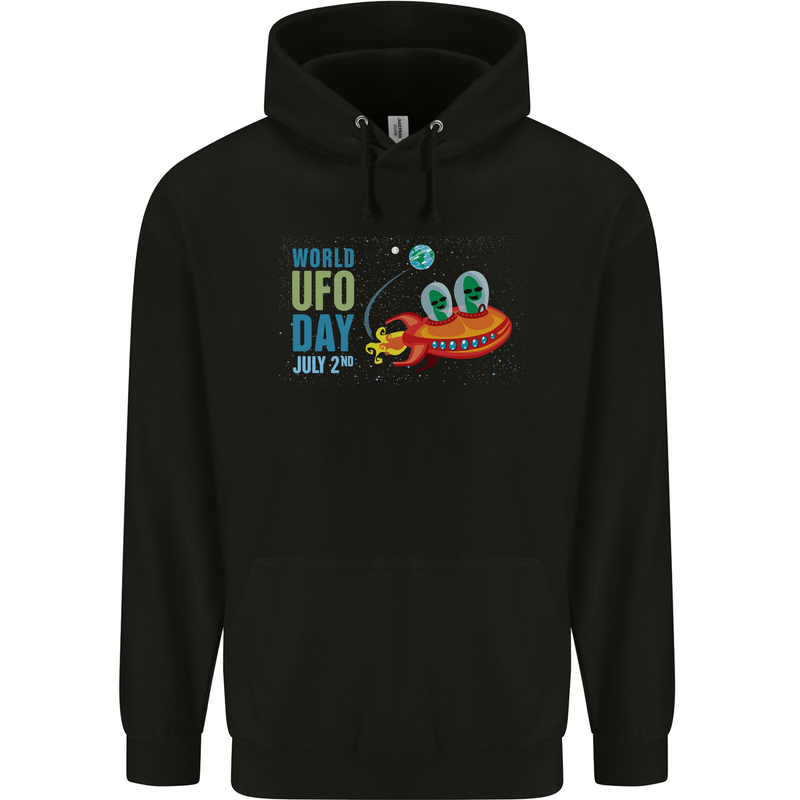 World UFO Day Aliens Mens 80% Cotton Hoodie Black