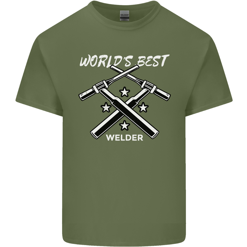 World's Best Welder Welding Mens Cotton T-Shirt Tee Top Military Green