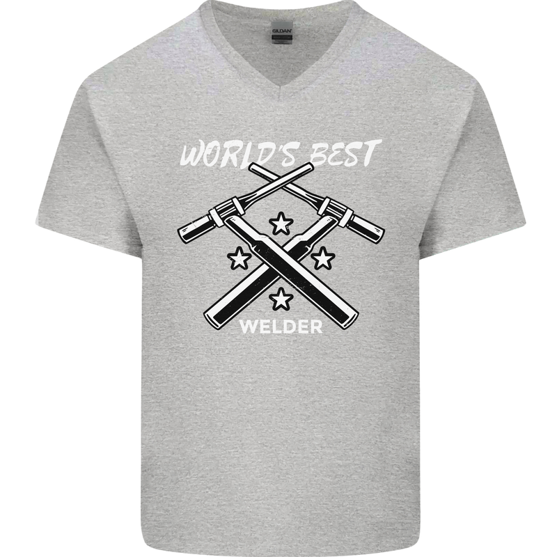 World's Best Welder Welding Mens V-Neck Cotton T-Shirt Sports Grey