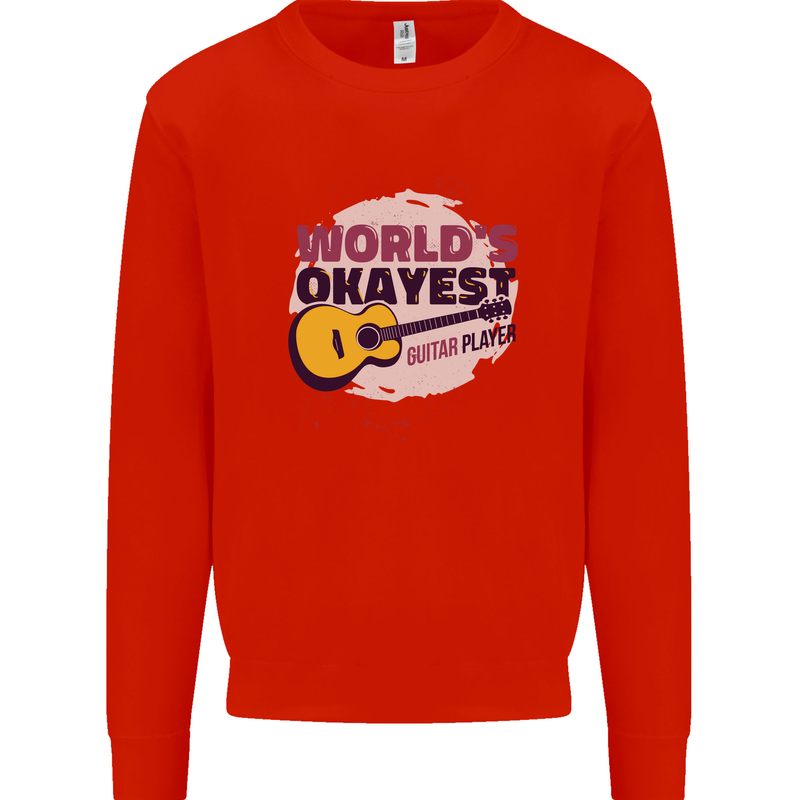 World's Okayest Guitar Player Funny Kids Sweatshirt Jumper Bright Red