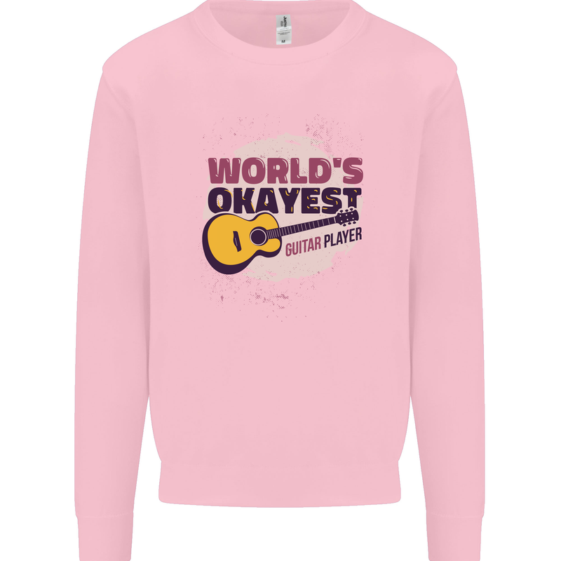 World's Okayest Guitar Player Funny Kids Sweatshirt Jumper Light Pink