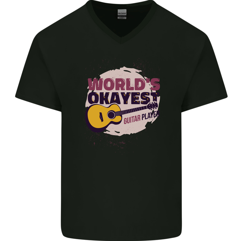 World's Okayest Guitar Player Funny Mens V-Neck Cotton T-Shirt Black