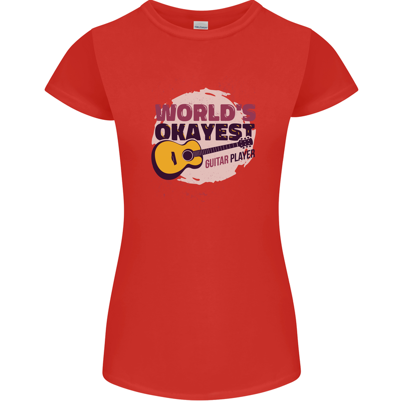 World's Okayest Guitar Player Funny Womens Petite Cut T-Shirt Red
