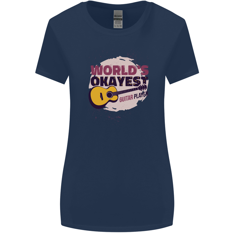 World's Okayest Guitar Player Funny Womens Wider Cut T-Shirt Navy Blue