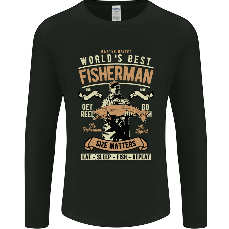 Worlds Best Fisherman Father's Day Fishing Mens Long Sleeve T-Shirt Black