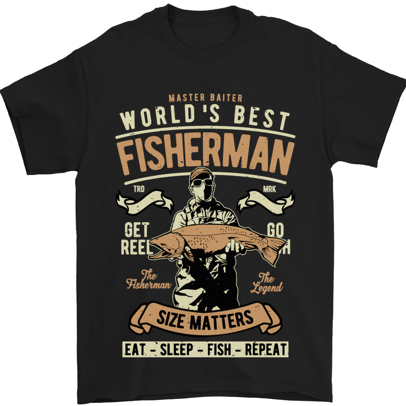 Worlds Best Fisherman Father's Day Fishing Mens T-Shirt Cotton Gildan Black