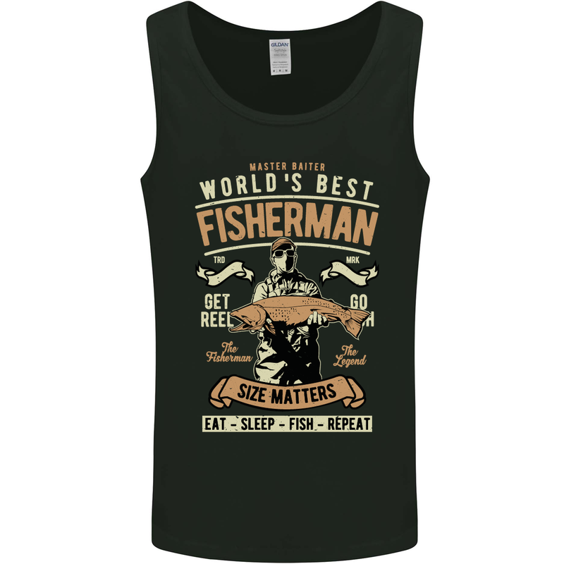 Worlds Best Fisherman Father's Day Fishing Mens Vest Tank Top Black
