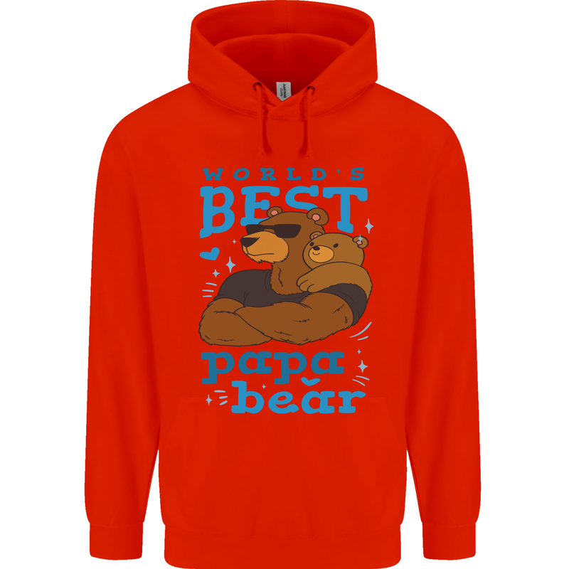 Worlds Best Papa Bear Fathers Day Mens 80% Cotton Hoodie Bright Red