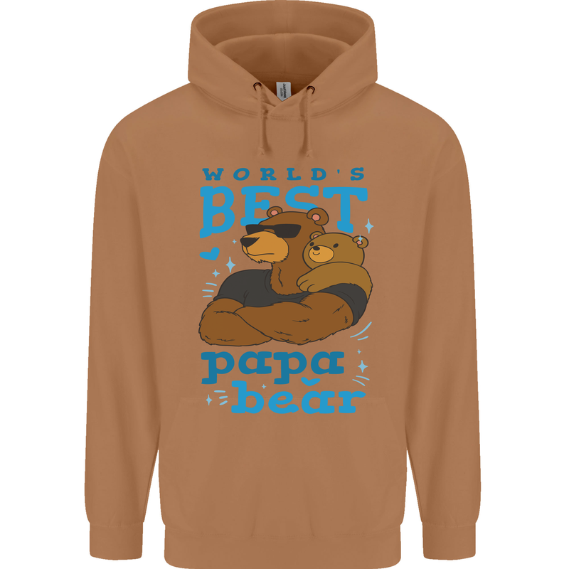 Worlds Best Papa Bear Fathers Day Mens 80% Cotton Hoodie Caramel Latte