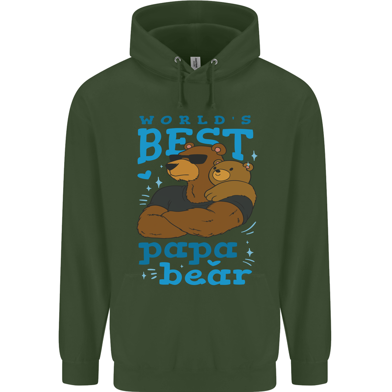 Worlds Best Papa Bear Fathers Day Mens 80% Cotton Hoodie Forest Green