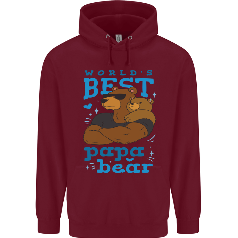 Worlds Best Papa Bear Fathers Day Mens 80% Cotton Hoodie Maroon