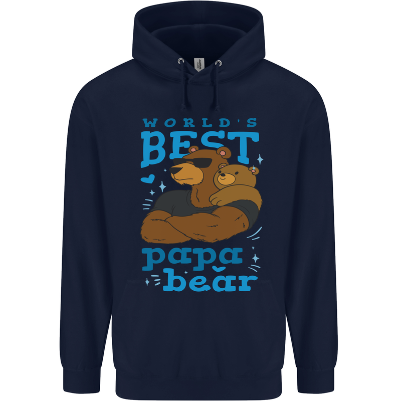 Worlds Best Papa Bear Fathers Day Mens 80% Cotton Hoodie Navy Blue