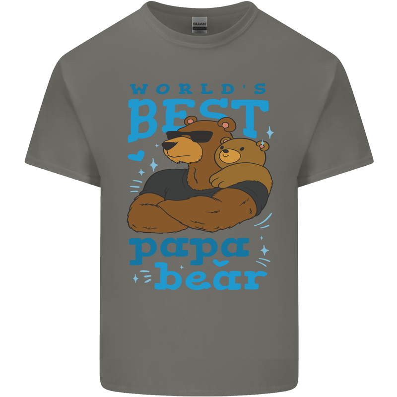 Worlds Best Papa Bear Fathers Day Mens Cotton T-Shirt Tee Top Charcoal