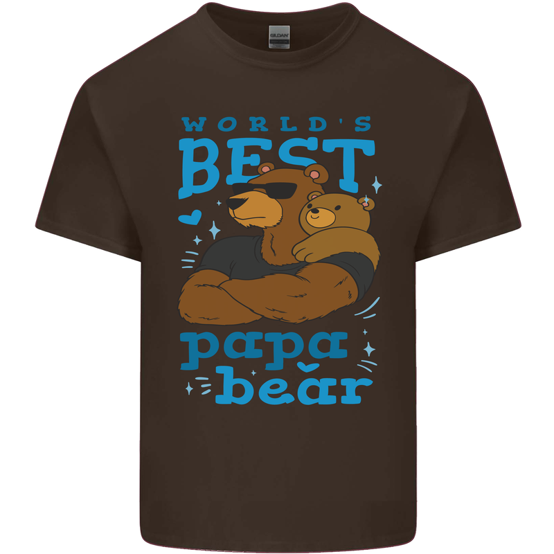 Worlds Best Papa Bear Fathers Day Mens Cotton T-Shirt Tee Top Dark Chocolate