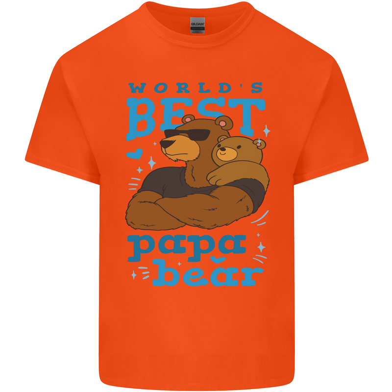 Worlds Best Papa Bear Fathers Day Mens Cotton T-Shirt Tee Top Orange