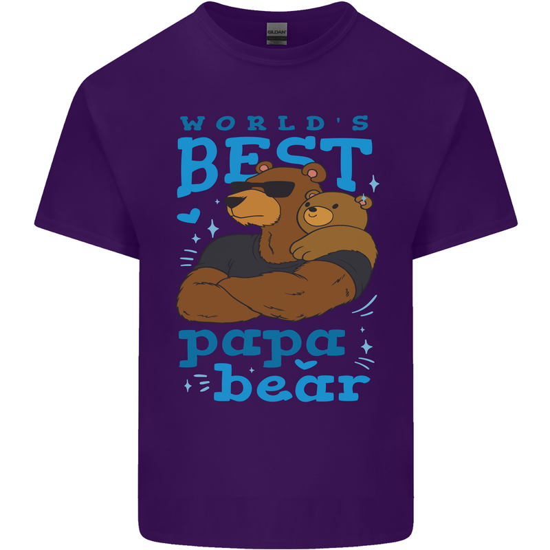 Worlds Best Papa Bear Fathers Day Mens Cotton T-Shirt Tee Top Purple