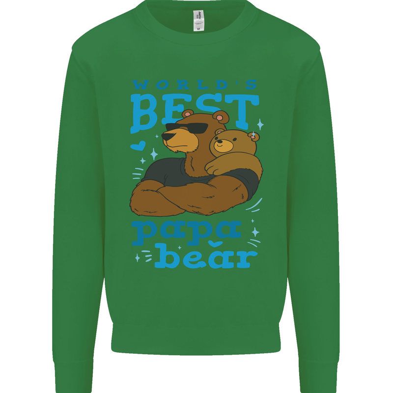 Worlds Best Papa Bear Fathers Day Mens Sweatshirt Jumper Irish Green