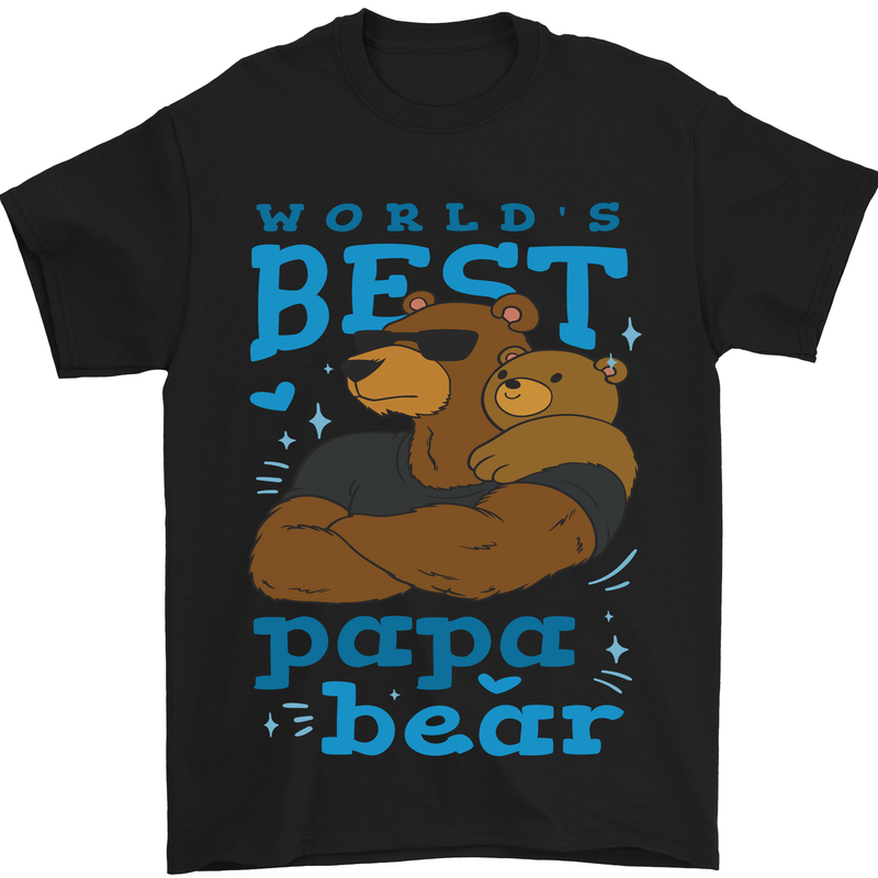 Worlds Best Papa Bear Fathers Day Mens T-Shirt Cotton Gildan Black
