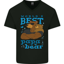 Worlds Best Papa Bear Fathers Day Mens V-Neck Cotton T-Shirt Black