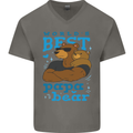 Worlds Best Papa Bear Fathers Day Mens V-Neck Cotton T-Shirt Charcoal