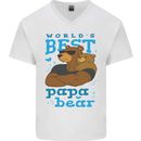 Worlds Best Papa Bear Fathers Day Mens V-Neck Cotton T-Shirt White