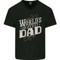 Worlds Okayest Dad Funny Fathers Day Mens V-Neck Cotton T-Shirt Black