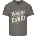 Worlds Okayest Dad Funny Fathers Day Mens V-Neck Cotton T-Shirt Charcoal