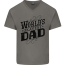 Worlds Okayest Dad Funny Fathers Day Mens V-Neck Cotton T-Shirt Charcoal