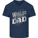 Worlds Okayest Dad Funny Fathers Day Mens V-Neck Cotton T-Shirt Navy Blue