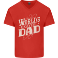 Worlds Okayest Dad Funny Fathers Day Mens V-Neck Cotton T-Shirt Red