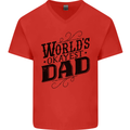 Worlds Okayest Dad Funny Fathers Day Mens V-Neck Cotton T-Shirt Red